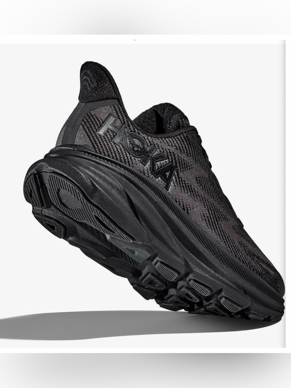 Hoka Women's Black/Black Clifton 9 Performance Running Sneakers - Picture 2 of 12